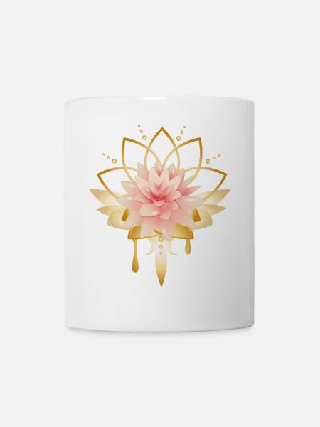 Fleur de lotus avec symbole de fleur d’or - Mug blanc - blanc