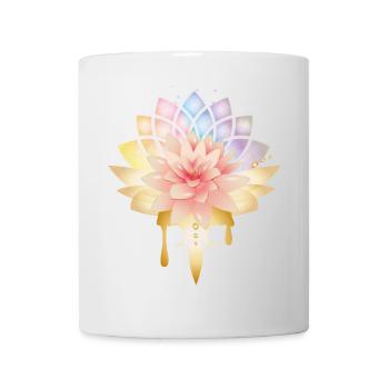 Symbole de lotus avec fleurs dorées aux couleurs pastel - Mug blanc - blanc - Devant