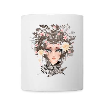 Portrait of a young woman with flowers in her hair - Mug - white - Front
