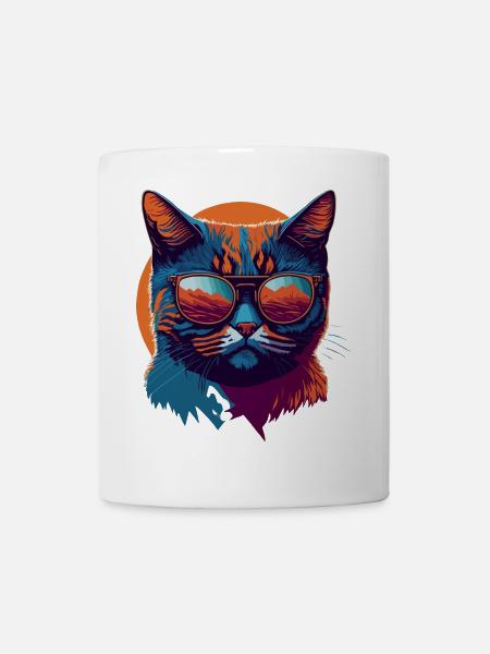 Rebel Paws: Retro Katze T-Shirt Art - Tasse - Weiß