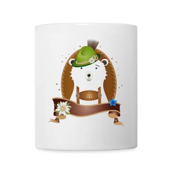 niedlicher Eisbär in Tracht mit Hut und Lederhose - Tasse - Weiß - Vorne