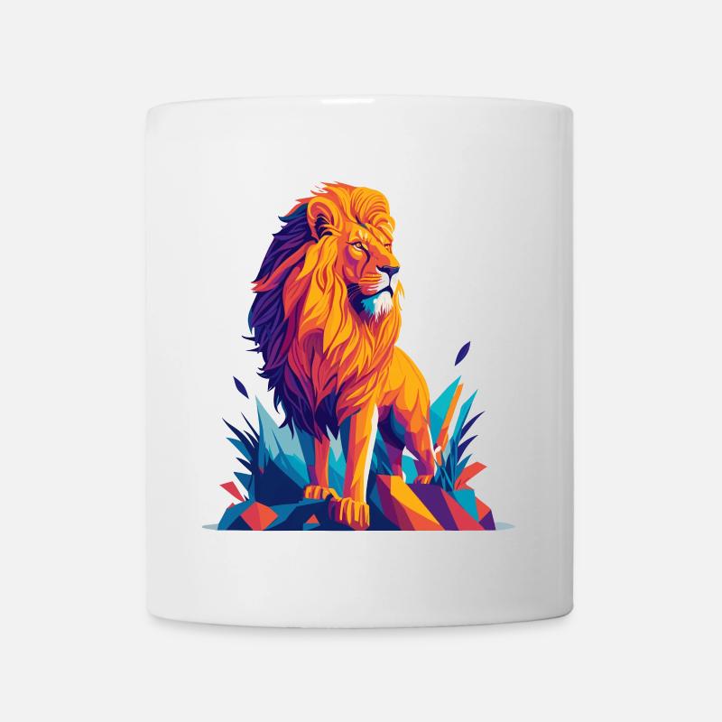 Polygon Löwe - Farbenfrohe Tier Illustration - Tasse - Weiß