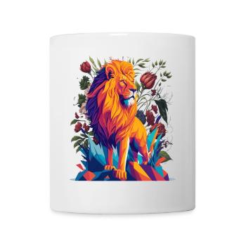 Majestic lion with flowers - Mug - white - Front