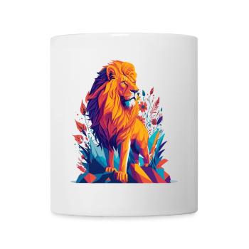 Löwe Polygon - Farbenfrohe Tier Illustration - Tasse - Weiß - Vorne