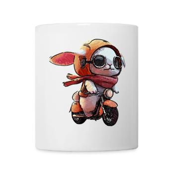 Kaninchen Scooter mit Schal - Tasse - Weiß - Vorne