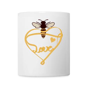 Abeille stylisée avec ruban jaune et beaucoup d’amour - Mug blanc - blanc - Devant