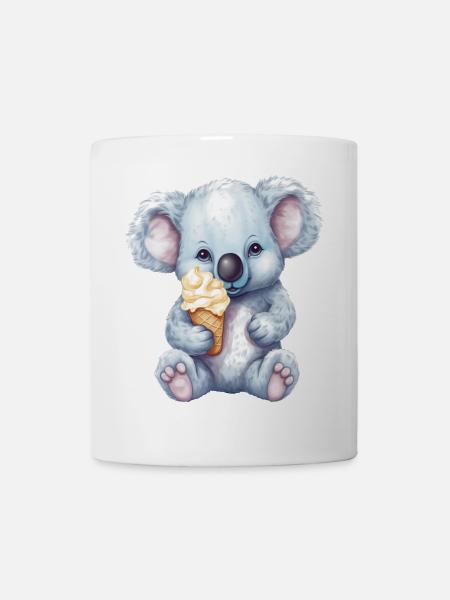 Cute comic koala with vanilla soft serve ice cream - Mug - white