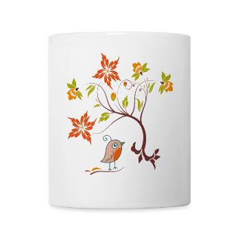 Flower tendril with little bird - Mug - white - Front