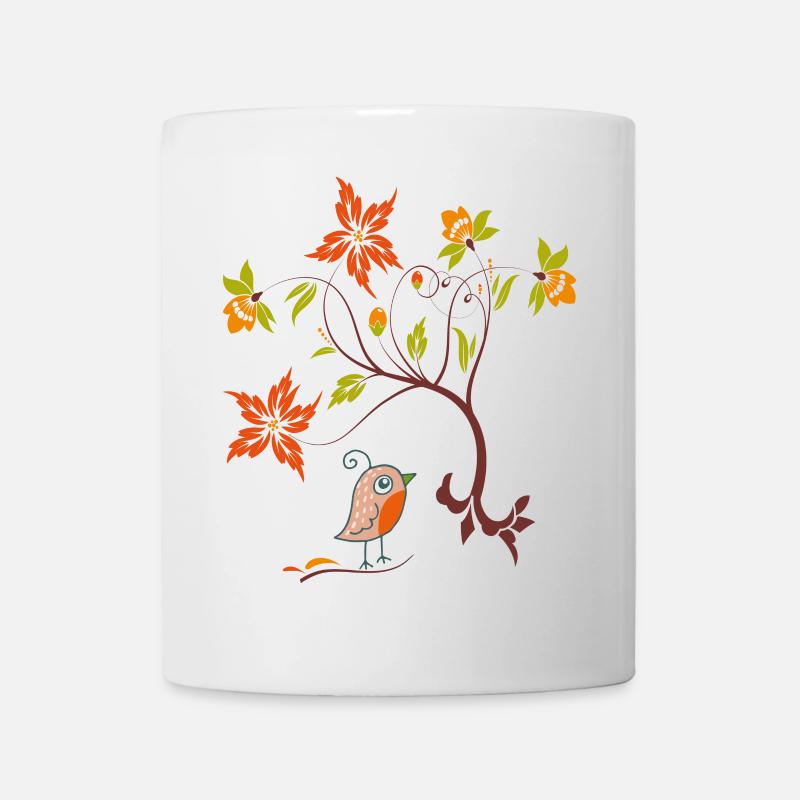 Blumenranke mit Vögelchen - Tasse - Weiß