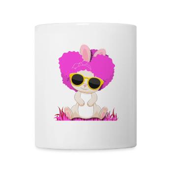 Süßer Afro Hase mit pinken Locken und Sonnenbrille - Tasse - Weiß - Vorne