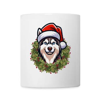 Husky de Noël : chien mignon avec chapeau de père Noël - Mug blanc - blanc - Devant