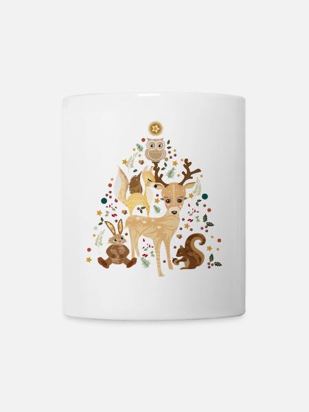 niedliche Waldtiere feiern gemeinsam Weihnachten - Tasse - Weiß