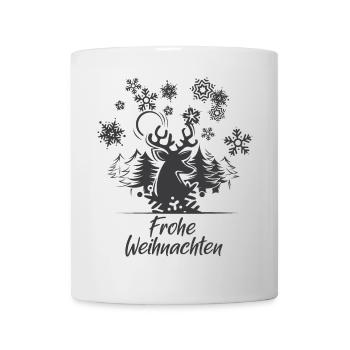 frohe Weihnachten Elch Rentier Wald Schnee xmas - Tasse - Weiß - Vorne