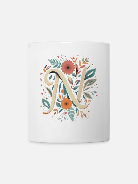 N Typographie floral - Tasse - Weiß
