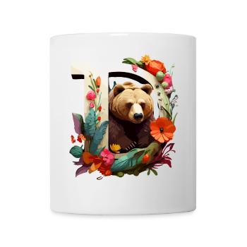 Illustration d’ours avec cadre photo fleuri - Mug blanc - blanc - Devant