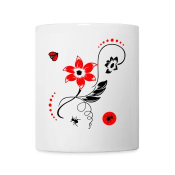 Sommerblume mit Marienkäfer und Ameisen - Tasse - Weiß - Vorne