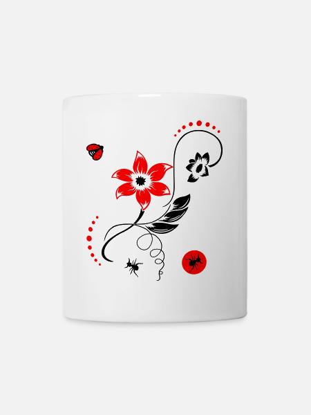 Sommerblume mit Marienkäfer und Ameisen - Tasse - Weiß