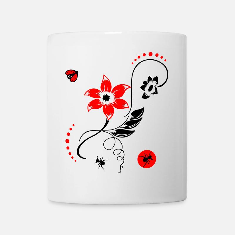 Sommerblume mit Marienkäfer und Ameisen - Tasse - Weiß