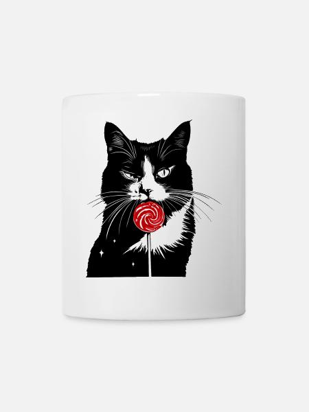 Katze Naschkatze Lolli Süßigkeiten - Tasse - Weiß