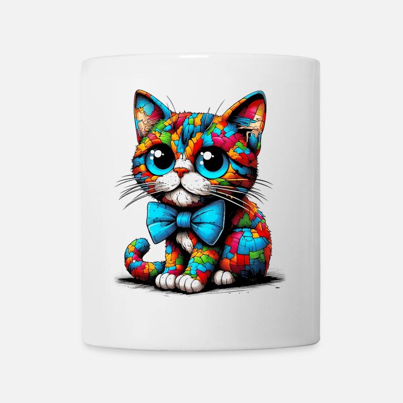 Katze mit Fliege - Tasse - Weiß