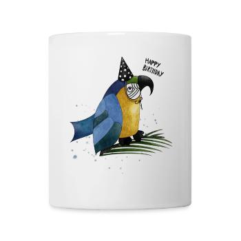 Happy Birthday Papagei Illustration - Tasse - Weiß - Vorne
