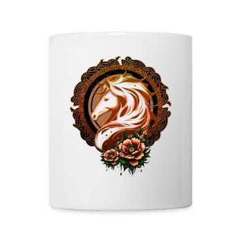 Der elegante Pferdekopf ist mit Blumen geschmückt. - Tasse - Weiß - Vorne