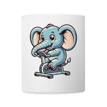 blue cartoon elephant on an ergometer - Mug - white - Front