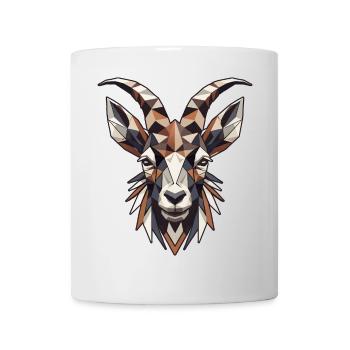 geometrischer Steinbock Kopf- Polygonen Motiv - Tasse - Weiß - Vorne