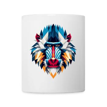 Bunter,geometrischer Mandrill Affe-Polygonen Motiv - Tasse - Weiß - Vorne