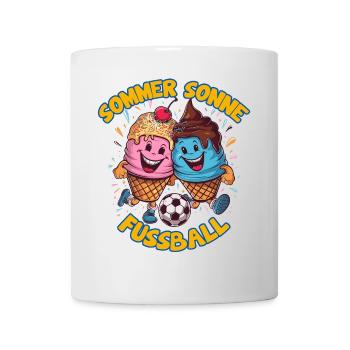 Sommer Sonne Fussball lachende kickende Eistüten - Tasse - Weiß - Vorne