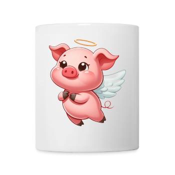 mignon cochon ange dessin animé halo ailes - Mug blanc - blanc - Devant