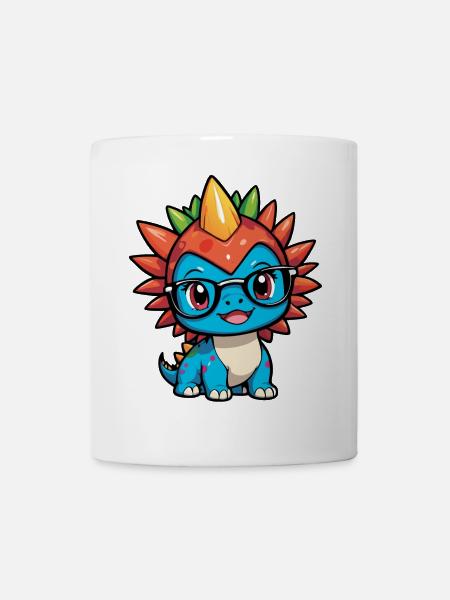 Pequeño y lindo bebé dinosaurio Stegosaurus con gafas - Taza - blanco