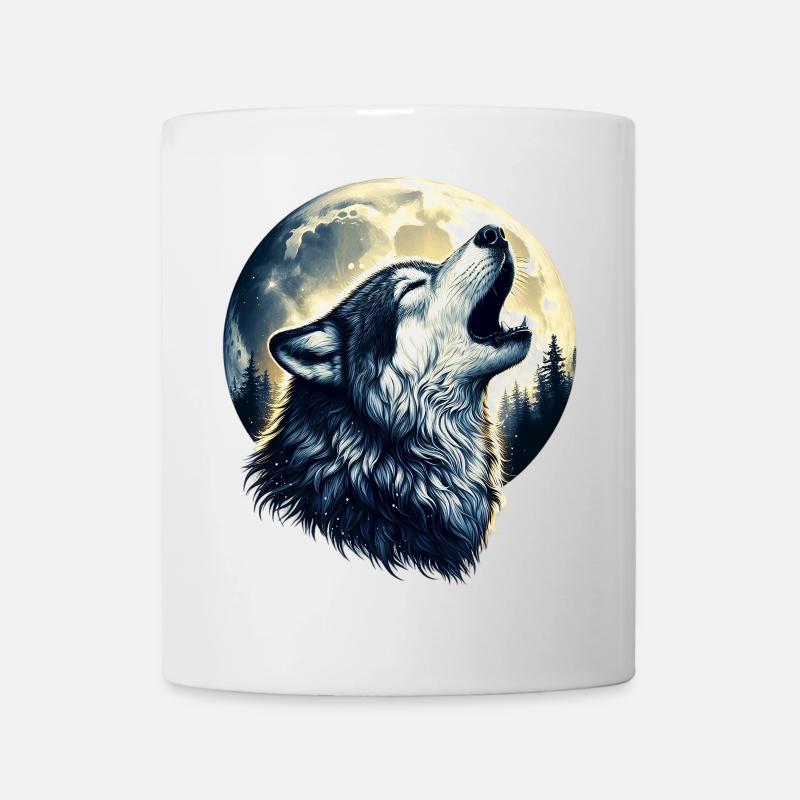 Wolf heult den Vollmond an - Tasse - Weiß