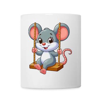 Cute mouse rat swings on a playground Car - Mug - white - Front