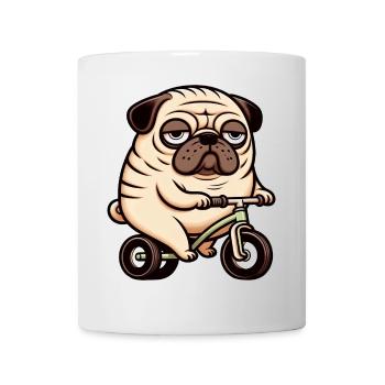 Lustiger Mops Hund auf Fahrrad Dreirad Laufrad - Tasse - Weiß - Vorne