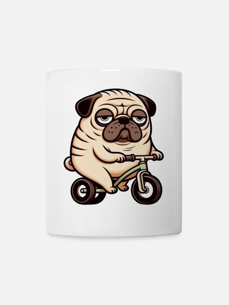 Lustiger Mops Hund auf Fahrrad Dreirad Laufrad - Tasse - Weiß
