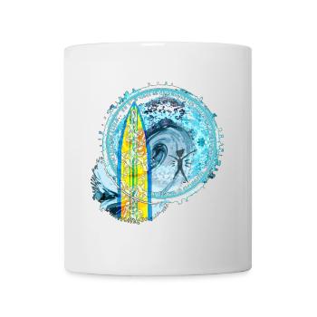 Surf Wellen Abstrakter Kunstdruck - Tasse - Weiß - Vorne