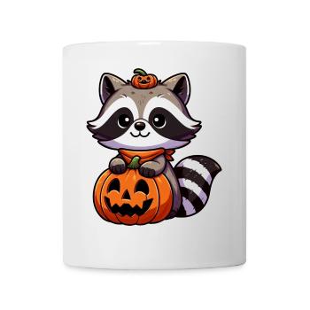 raton laveur mignon Halloween citrouille style dessin animé - Mug blanc - blanc - Devant