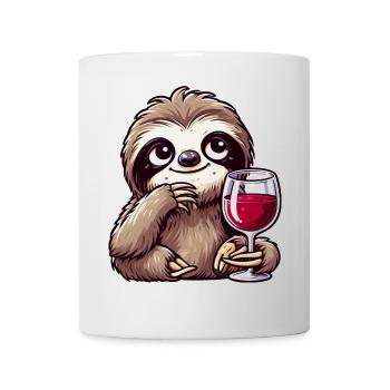 mignon paresseux buvant du vin rouge dessin animé drôle - Mug blanc - blanc - Devant