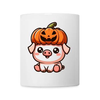 Dessin animé mignon cochon d’Halloween avec citrouille - Mug blanc - blanc - Devant