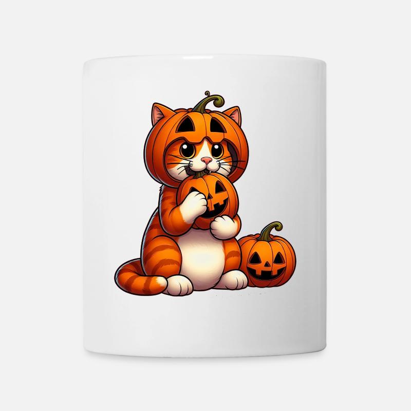 Cute Halloween Cat Pumpkin Cartoon Design - Mug - white