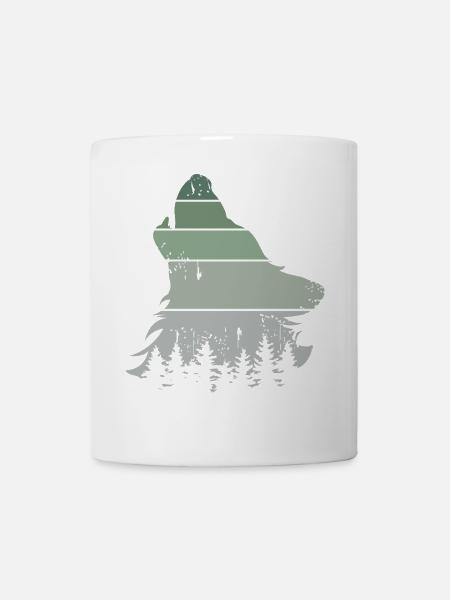 Wolf Wald retro Baum vintage Jaulen Hund Symbol - Tasse - Weiß
