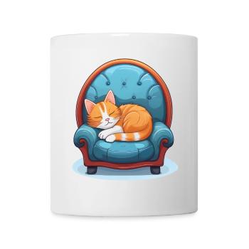 Katze schläft zusammengerollt auf dem Sessel - Tasse - Weiß - Vorne