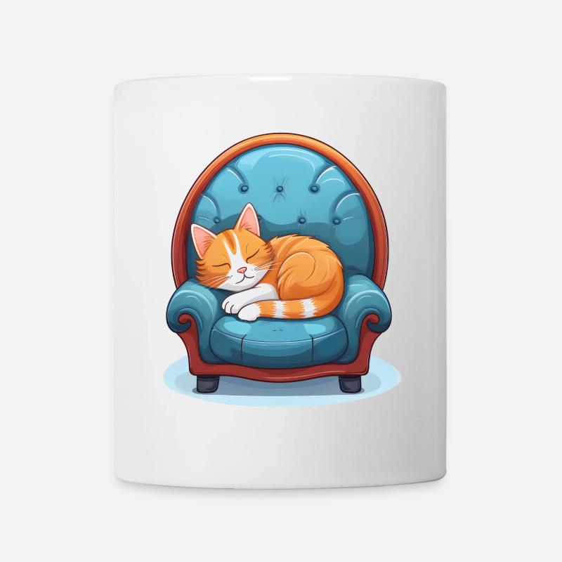 Katze schläft zusammengerollt auf dem Sessel - Tasse - Weiß