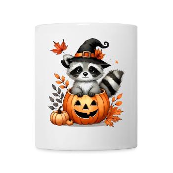 Raton laveur d’Halloween à la citrouille : Doux plaisir effrayant - Mug blanc - blanc - Devant