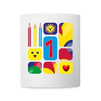 Bunte eins zum Geburtstag oder zur Grundschulzeit. - Tasse - Weiß - Vorne