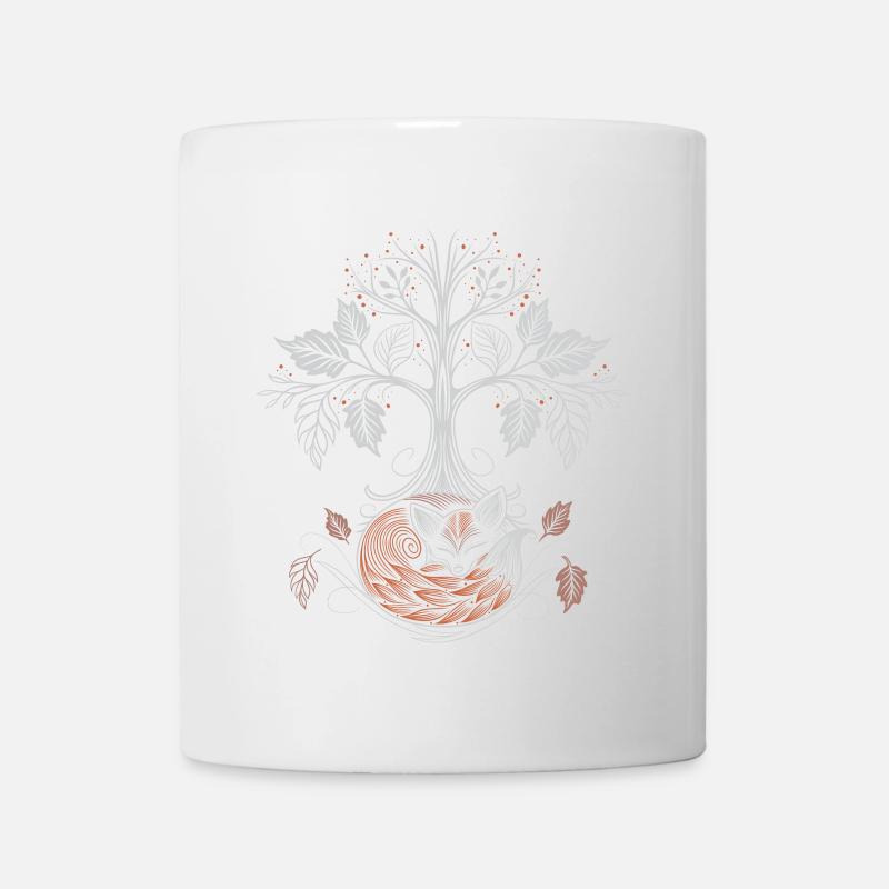Schlafender Fuchs unter Lebensbaum - Herbstnacht - Tasse - Weiß