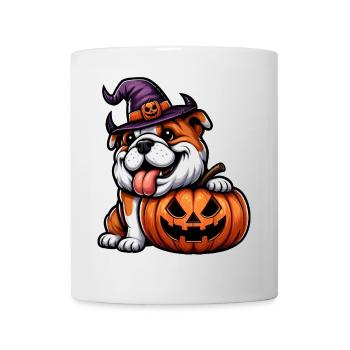 Cute Bulldog Halloween Cartoon Pumpkin - Mug - white - Front