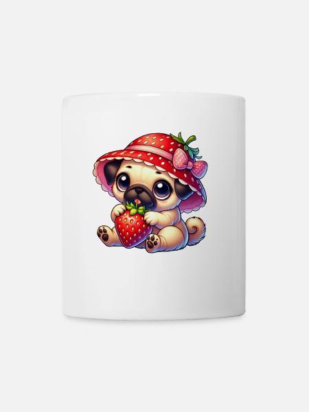 Mops mit Erdbeere Sommer Fruchtig - Tasse - Weiß