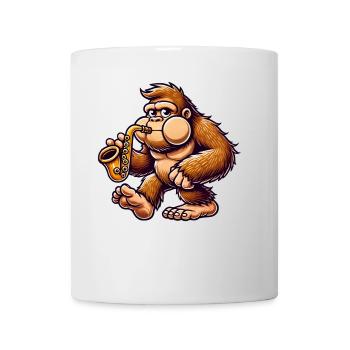 Bigfoot Saxophone Jazz Cartoon Thick Cheeks - Mug - white - Front